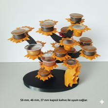 Mottopi Akçaağaç Formlu Dekoratif Kahve Kapsül Standı ve 2 Adet Bardak Altlığı,ahve Organizeri,Çift Taraflı Kullanım-37 mm,46 mm ve 58 mm Kapsül Kahve Uyumlu-Sarı