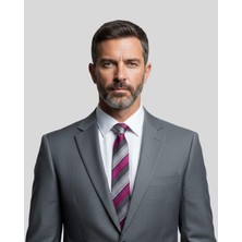 1001 Kravat Fuşya Çizgili 7,5 cm Genişliğinde Ipek Kravat