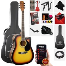 Maxword MCG-750SB Yüksek Kaliteli Ağaç Ekolayzerli Elektro Akustik Gitar Full Set