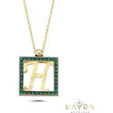 Kayra Mücevher H Harfi Yeşil Taşlı Altın Kolye TSR09