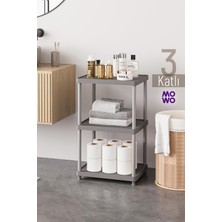 Mowo Home 3 Katlı Gri 40X33 Plastik Banyo Raf Sistemi, Mutfak Rafı, Kiler, Kitaplık Çok Amaçlı Düzenleyici