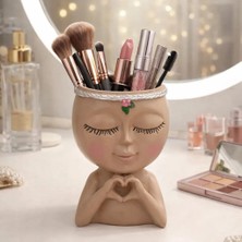 Gucso Kız Başlıklı Fırçalık, Makyaj Masası Organizeri, Kız Figürlü Fırçalık, Dekoratif Makyaj Fırçalık,  Şık Kalemlik, Makyaj Masanıza Renk Katacak Kız Figürlü Fırçalık