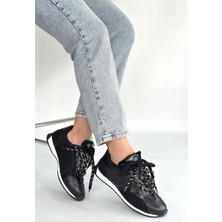 Zerenyus ZRNE-009 Premium Siyah Bağcıklı Paraşüt Detaylı Kadın Sneaker
