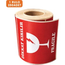 PackMai 100×100 mm 1 RULO-250 Adet Mat Kuşe Dikkat Kırılır Uyarı Etiketi, Kırılabilir Ürün, Cam ve Porselen