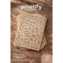 Poşetify 25 Adet Fast Food Desenli Yağlı Sunum Kağıdı 25X35 cm | Şık Servis Kağıdı | Kraft Yağlı Kağıt
