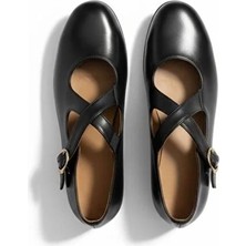 Ne&Ve Shoes Siyah Hakiki Deri Çapraz Bantlı Kadın Günlük Babet