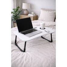 Hodbehod Taşınabilir Katlanır Koltuk Yatak Üstü Laptop Tablet Çalışma Masası ve Kahvaltı Sehpası Beyaz