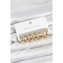 Prativas 316L Çelik Gold Renk Zirkon Taşlı Kutup Yıldızı Model Halka Küpe Seti – PRT3500EB09898