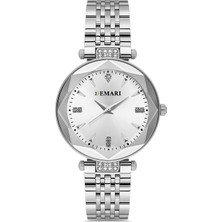 DEMARİ Demari Kadın Kol Saati Quartz Mekanizma, Gümüş Çelik Kordon, Taş Detaylı Gümüş Kadran DM-00104L-A1