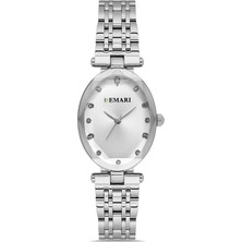 DEMARİ Demari Kadın Kol Saati Quartz Mekanizma, Gümüş Çelik Kordon, Taş Detaylı Gümüş Kadran, Oval Kasa DM-00105L-A1
