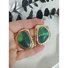Yeşil Taş Gold Çerçeve Küpe