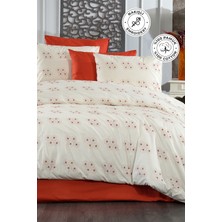 Evien Home Nakışlı %100 Pamuk Nevresim Takımı Çift Kişilik 3 Parça Lüks Kalite Çeyizlik Daisy Krem Turuncu