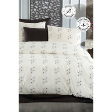 Evien Home Nakışlı %100 Pamuk Nevresim Takımı Çift Kişilik 3 Parça Lüks Kalite Çeyizlik Daisy Krem Antrasit