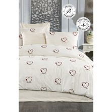 Evien Home Nakışlı %100 Pamuk Nevresim Takımı Çift Kişilik 3 Parça Lüks Kalite Çeyizlik Sofia Krem Kırmızı
