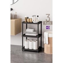 Mowo Home 3 Katlı Siyah 40X33 Plastik Banyo Raf Sistemi, Mutfak Rafı, Kiler, Kitaplık Çok Amaçlı Düzenleyici