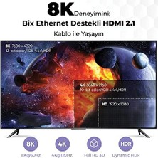 Bix PHD03 8K@60Hz Ultra Yüksek Hızlı HDMI & Ethernet Kablosu, 48GBPS Veri Aktarım Hızı, HDMI 2.1, Hdr, Earc, 3D Ready Teknolojisi, Bilgisayar Monitörü, UHD Tv, Ps5, Ps4 Uyumlu 3 Metre Kablo