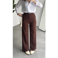 Asfa Moda Kadın Kiremit Tam Kalıp Bel Oturtmalı Geniş Paça Palazzo Pantolon