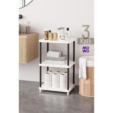 Mowo Home 3 Katlı Beyaz-Siyah Bacak 40X33 Plastik Banyo Raf Sistemi, Mutfak Rafı Kiler, Çok Amaçlı Düzenleyici