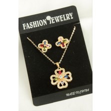 Zero Land Matrixzn Çiçek  Zirkon Taşlı Set Kolye - Sarı