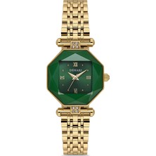 DEMARİ Demari Kadın Kol Saati Quartz Mekanizma, Gold Çelik Kordon, Yeşil Kadran DM-00110L-B10