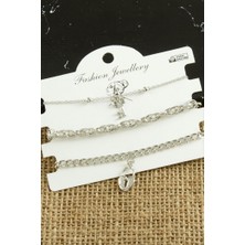 Zero Land Matrixzn 3 Adet Kalp Anahtar Trend Zincir Bileklik - Gümüş Rengi