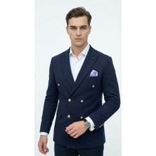 Plus Scorpion Erkek Kruvaze Blazer Ceket Slim Fit Premium Dokulu Şık Klasik Ceket