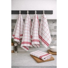 Lila Moon Beyaz Renkli (Kırmızı Çizgili) Pamuklu Pöti Kareli 4'lü Peçete, Kurulama Bezi, Beslenme Örtüsü