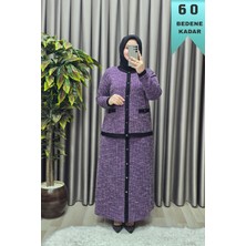 Elmas Tesettür Kadın Giyim Büyük Beden Kolları Ribanalı Ceket Etek Tuvit Ikili Takım