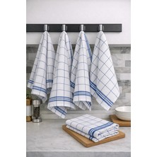 Lila Moon Beyaz Renkli (Mavi Çizgili) Pamuklu Pöti Kareli 4'lü Peçete Kurulama Bezi Beslenme Örtüsü