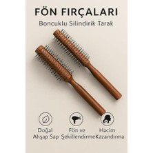 Ahşap Saplı Fön Fırçası – Boncuklu Silindirik Tarak | Profesyonel Saç Şekillendirme, Fön ve Hacim Kazandırma | Doğal Ahşap Sap