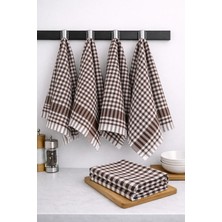 Lila Moon Koyu Kahverengi Pamuklu Pöti Kareli 4'lü Peçete, Kurulama Bezi, Beslenme Örtüsü