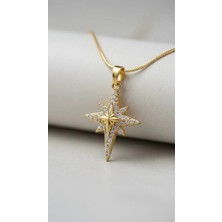 ArmoniaVital 925 Ayar Gümüş Altın Kaplama Zirkon Taşlı Kutup Yıldızı Kolye - Kuzey Yıldızı Şans Kolyesi