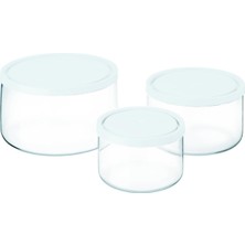 Yuvarlak 3’lü Borosilikat Cam Saklama Kabı Seti, 0.40 L + 0.80 L + 1.50 L, Sızdırmaz Kapak, Mikrodalga-Fırın-Buzdolabı-Bulaşık Makinesi Uyumlu