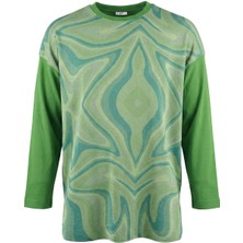 Tığ Triko Kadın Önü Baskılı Rayon Triko Tunik - Mint Yeşili