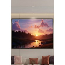 Safir Design Kızıl Gökyüzü ve Çam Ormanı Manzaralı Şık Çerçeveli Tablo