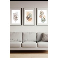 Safir Design Modern Botanik Desenli 3'lü Çerçeveli Duvar Tablo Seti
