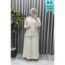 Elmas Tesettür Kadın Giyim Büyük Beden Kolları Ribanalı Ceket Etek Tuvit Ikili Takım