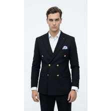 Plus Scorpion Erkek Kruvaze Blazer Ceket Slim Fit Premium Dokulu Şık Klasik Ceket