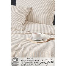 Larispera Battal Boy Düğmeli Pamuklu Ranforce Çizgili Nevresim Takımı King Size Duvet Coverse