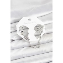 Prativas Pirinç Gümüş Renk Kelebek Model Zincir Bağlantılı Ear Cuff Küpe Seti – PRT3500EB09903