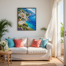 Safir Design Akdeniz Kıyıları Renkli Şehir Manzaralı Çerçeveli Tablo
