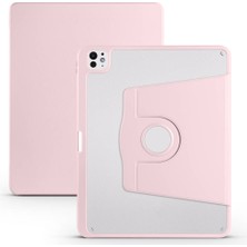 Arabulalaca iPad Pro 13 2024 Kalem Bölmeli Dönebilen Standlı Kılıf Pembe Renk