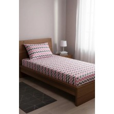 Üntaş Life Tek Kişilik Lastikli Çarşaf ve Yastık Kılıfı 100 x 200 cm Gri Pembe Pamuklu Desenli
