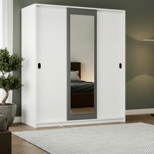 Misterium Vega Tam Boy Aynalı Sürgülü Gardırop Yatak Odası & Genç Odası Elbise Dolabı - Beyaz