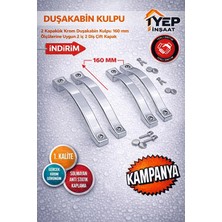Parlak Krom -Siyah Duşakabin Cam Kapı Kulpu 160 mm – 2 Iç 2 Dış Çift Kapak Ay Kulp – 4 Adet Kare Kulp Seti
