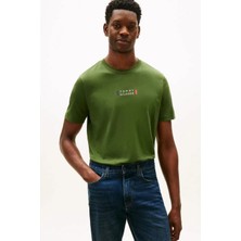 Tommy Hilfiger Erkek Brand Love Merkez Logolu Pamuklu T-Shirt - Haki