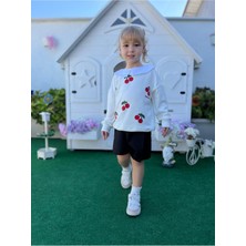 Yiğit Butik Kiraz Desenle Şortetekli Kız Çocuk Alt Üst Takım