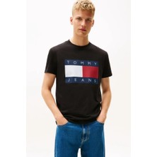 Tommy Hilfiger Erkek Büyük Bayrak Baskılı Pamuklu T-Shirt - Siyah