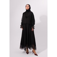 Balenbi Çilek Kumaş Dantel Detaylı Tesettür Kadın Etekli Takım 1173