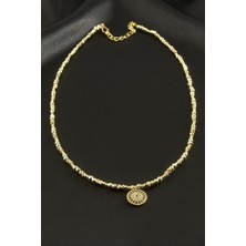 Zero Land Matrixzn Nazar Zirkon Taşlı Metal Boncuklu Kolye - Sarı